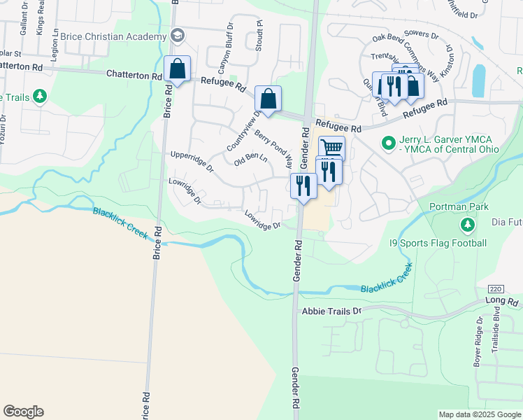 map of restaurants, bars, coffee shops, grocery stores, and more near 3703 Charlemonte Way in Canal Winchester