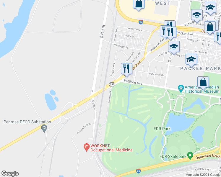 map of restaurants, bars, coffee shops, grocery stores, and more near North 25th Street in Philadelphia