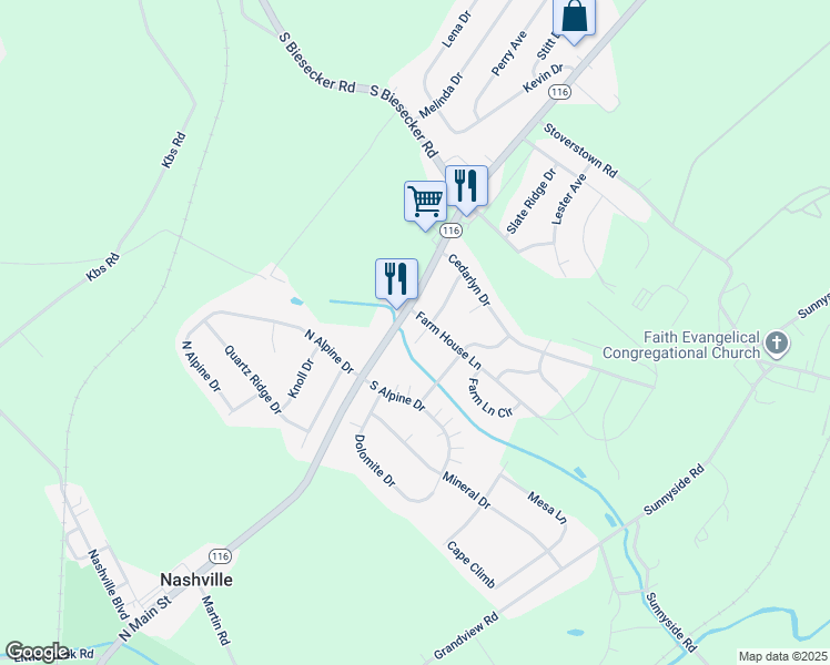 map of restaurants, bars, coffee shops, grocery stores, and more near 1161 Juniper Drive in York
