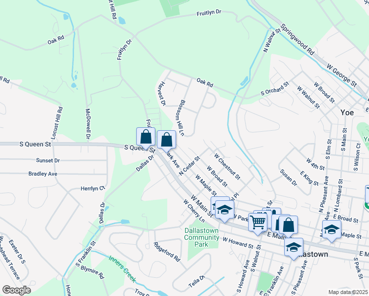 map of restaurants, bars, coffee shops, grocery stores, and more near 410 West Broad Street in Dallastown