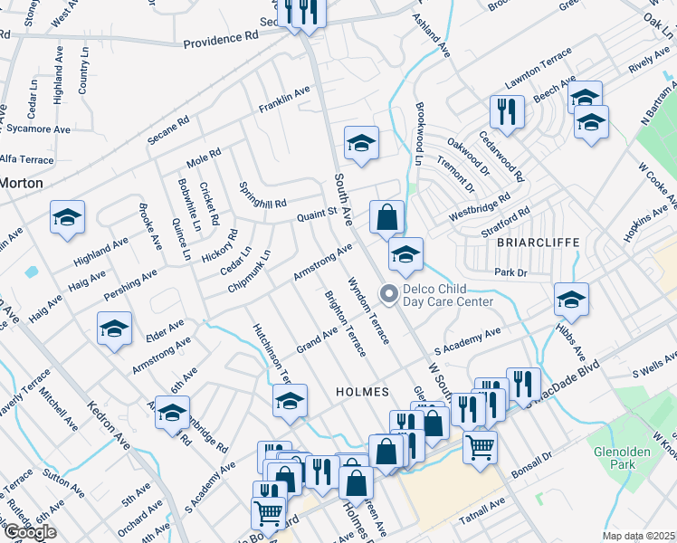 map of restaurants, bars, coffee shops, grocery stores, and more near 657 Wyndom Terrace in Holmes