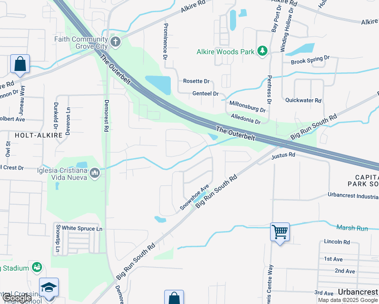 map of restaurants, bars, coffee shops, grocery stores, and more near 3971 Mad River Road in Grove City