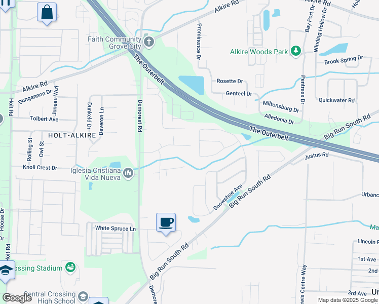 map of restaurants, bars, coffee shops, grocery stores, and more near 4220 Heather Louise Court in Grove City