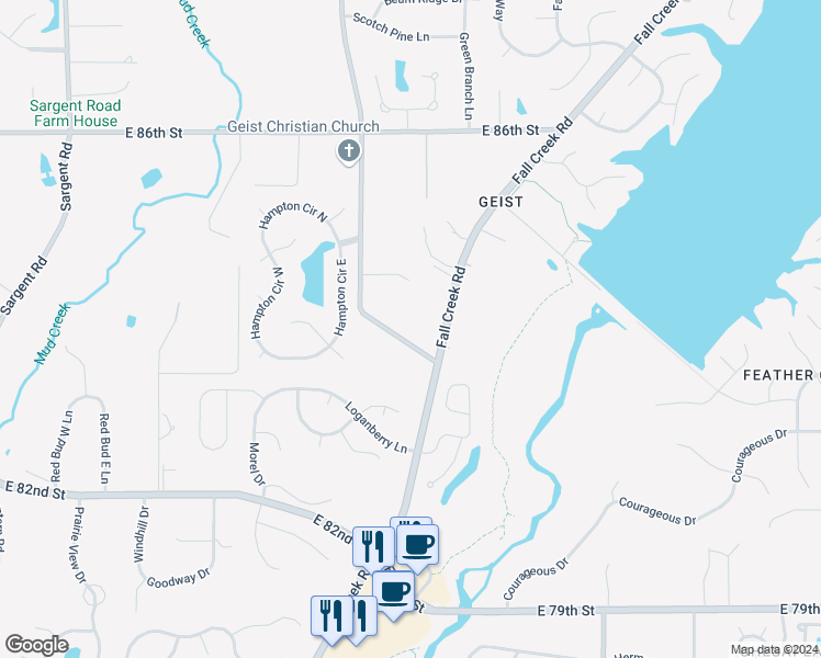map of restaurants, bars, coffee shops, grocery stores, and more near 8228 Mud Creek Road in Indianapolis