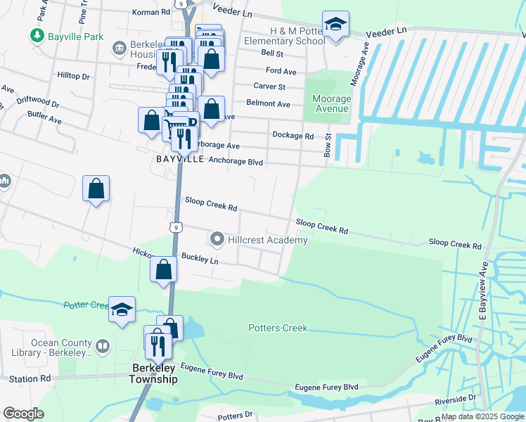 map of restaurants, bars, coffee shops, grocery stores, and more near 57 Jerome Avenue in Ocean County