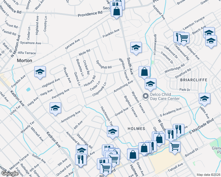 map of restaurants, bars, coffee shops, grocery stores, and more near 667 Highland Terrace in Holmes