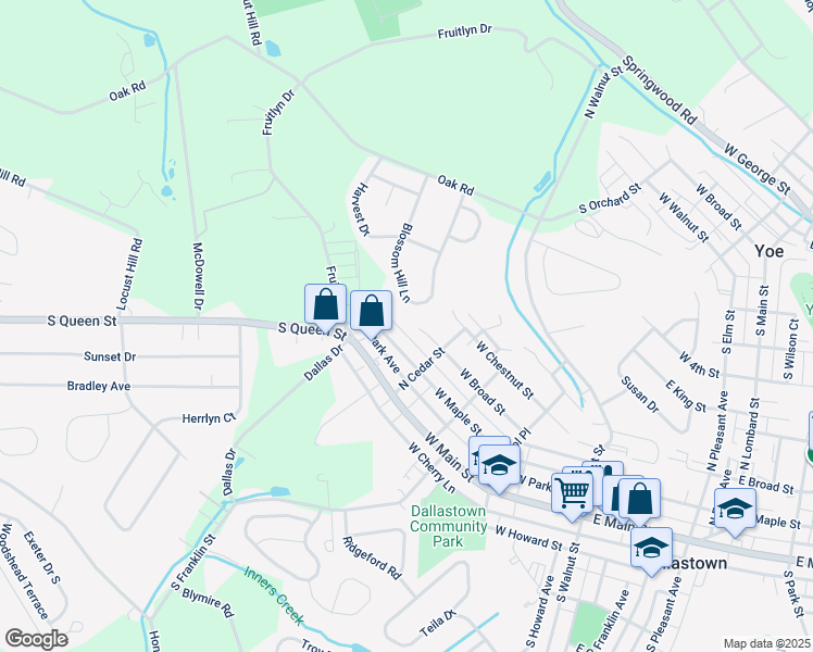 map of restaurants, bars, coffee shops, grocery stores, and more near 410 West Broad Street in Dallastown