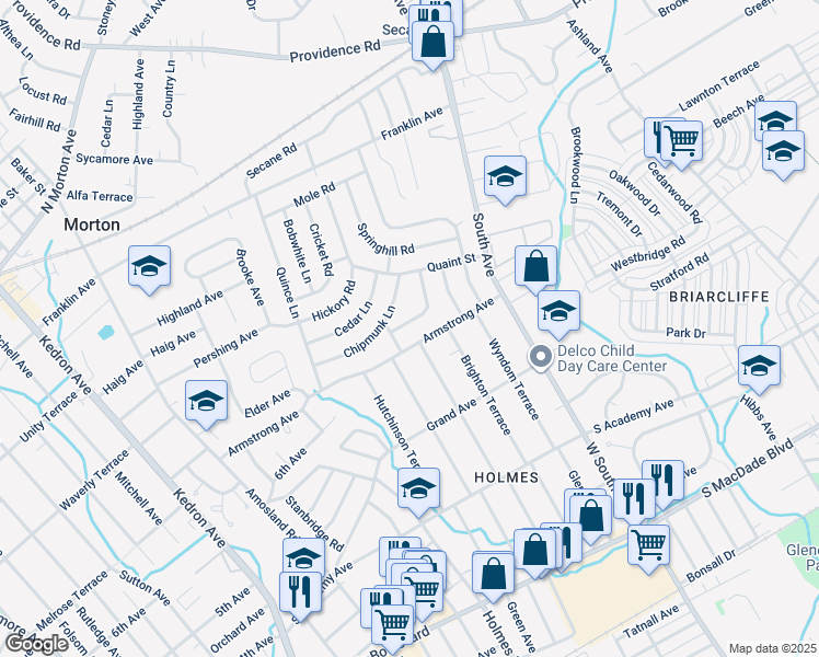 map of restaurants, bars, coffee shops, grocery stores, and more near 2608 Wood Road in Delaware County