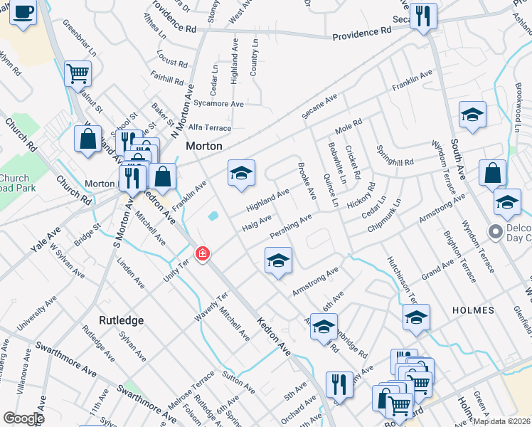 map of restaurants, bars, coffee shops, grocery stores, and more near 2131 Pershing Avenue in Morton
