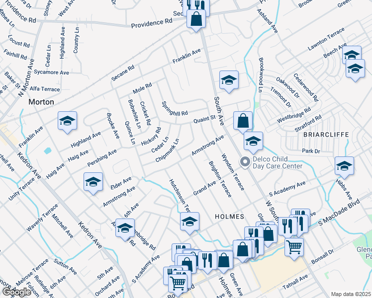 map of restaurants, bars, coffee shops, grocery stores, and more near 2608 Wood Road in Delaware County