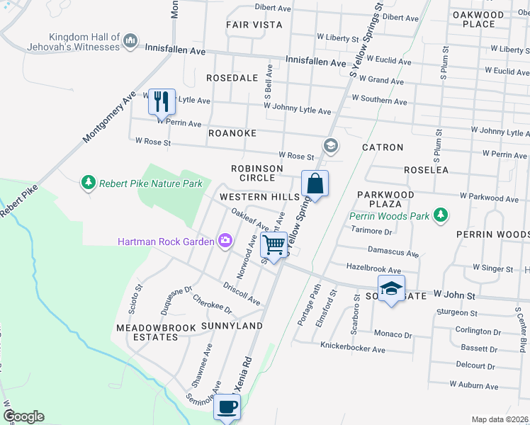 map of restaurants, bars, coffee shops, grocery stores, and more near 1063 Russell Avenue in Springfield