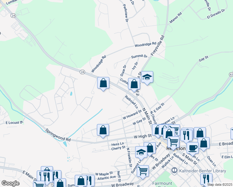 map of restaurants, bars, coffee shops, grocery stores, and more near 31 Edgewood Avenue in Red Lion