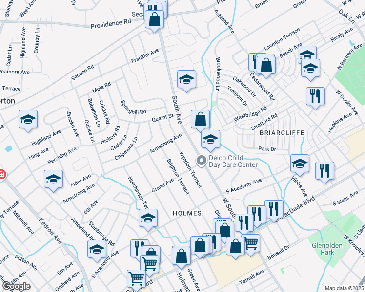 map of restaurants, bars, coffee shops, grocery stores, and more near 654 Wyndom Terrace in Holmes