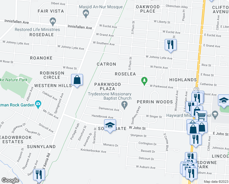 map of restaurants, bars, coffee shops, grocery stores, and more near 502 Mead Lane in Springfield