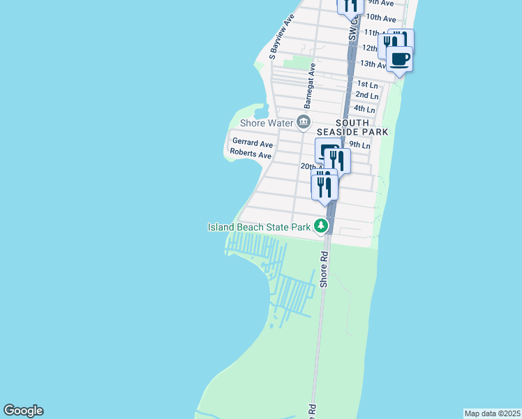 map of restaurants, bars, coffee shops, grocery stores, and more near 231 22nd Avenue in Seaside Park