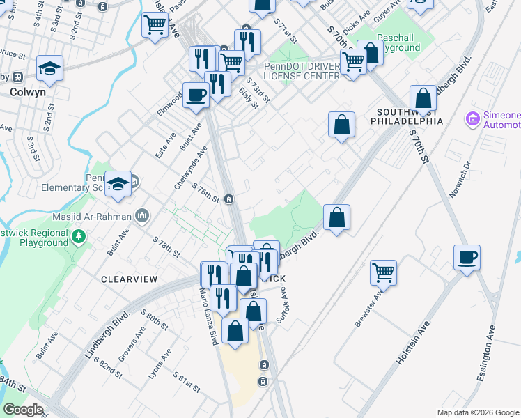 map of restaurants, bars, coffee shops, grocery stores, and more near 7520 Turnstone Place in Philadelphia