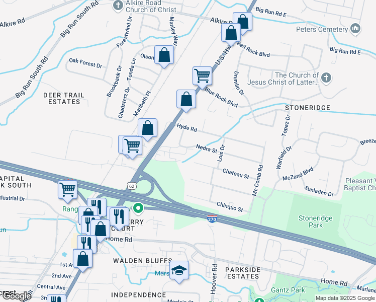 map of restaurants, bars, coffee shops, grocery stores, and more near 2500 Harrisburg Pike in Grove City