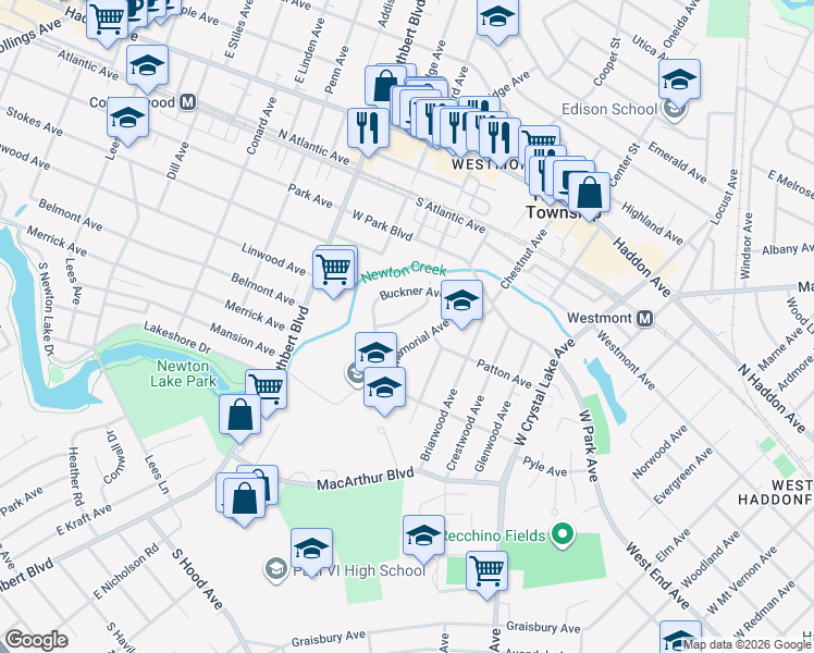 map of restaurants, bars, coffee shops, grocery stores, and more near 214 Bradley Avenue in Haddonfield