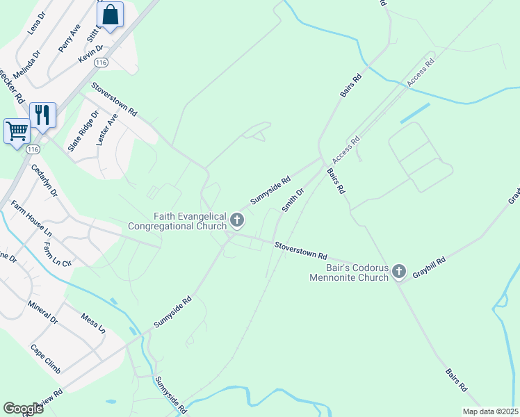 map of restaurants, bars, coffee shops, grocery stores, and more near 876 Sunnyside Road in York