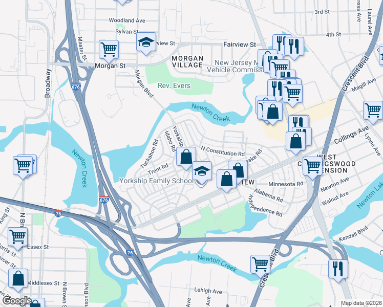 map of restaurants, bars, coffee shops, grocery stores, and more near 2858 Yorkship Road in Camden