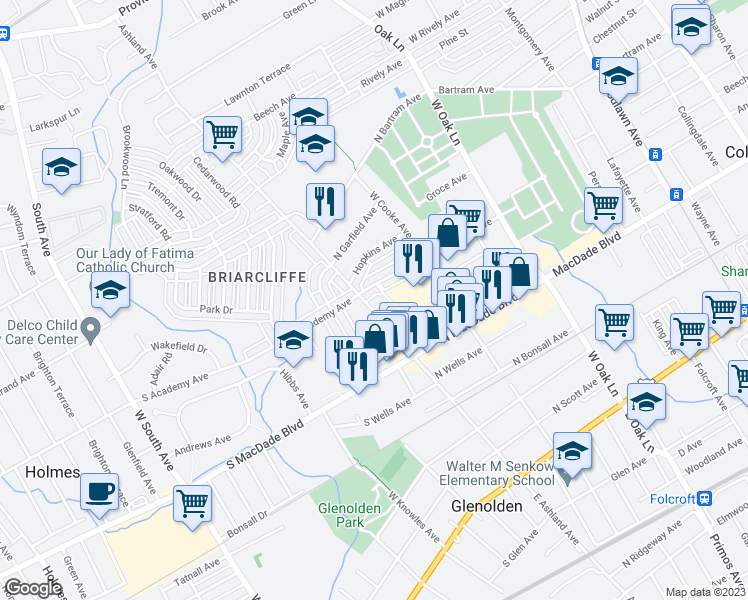 map of restaurants, bars, coffee shops, grocery stores, and more near 1095 Glen Circle in Glenolden