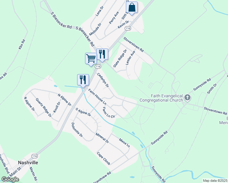 map of restaurants, bars, coffee shops, grocery stores, and more near 89 Cedarlyn Drive in York