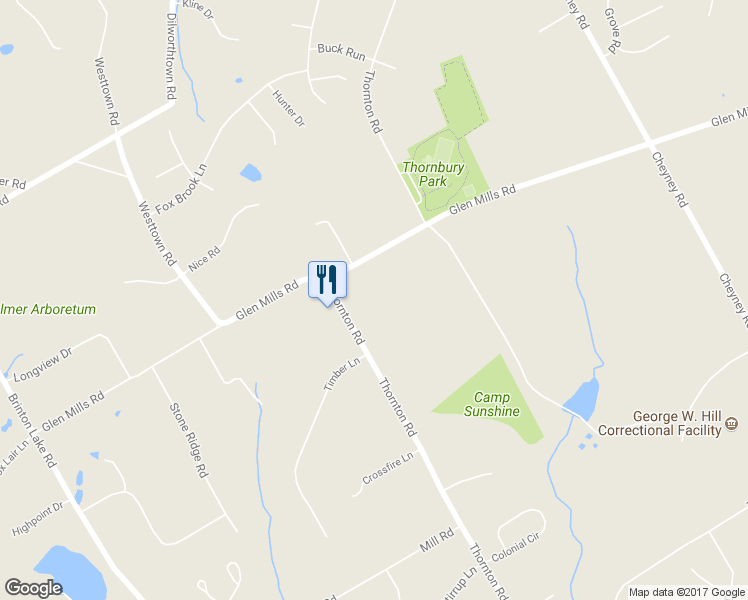 map of restaurants, bars, coffee shops, grocery stores, and more near 372 Glen Mills Road in Thornton