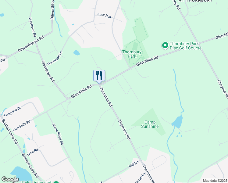 map of restaurants, bars, coffee shops, grocery stores, and more near 372 Glen Mills Road in Thornton