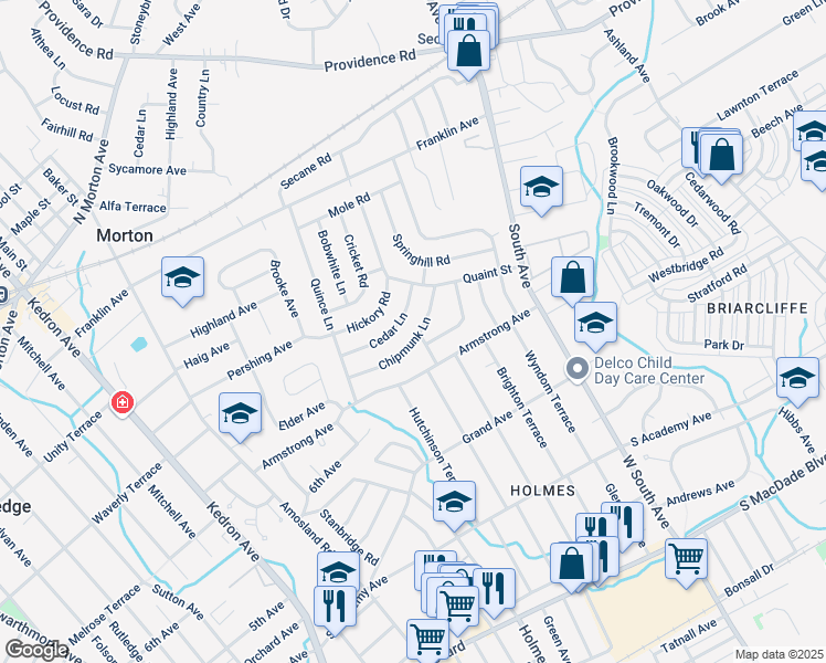 map of restaurants, bars, coffee shops, grocery stores, and more near 2371 Chipmunk Lane in Delaware County