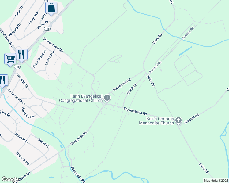 map of restaurants, bars, coffee shops, grocery stores, and more near 876 Sunnyside Road in York