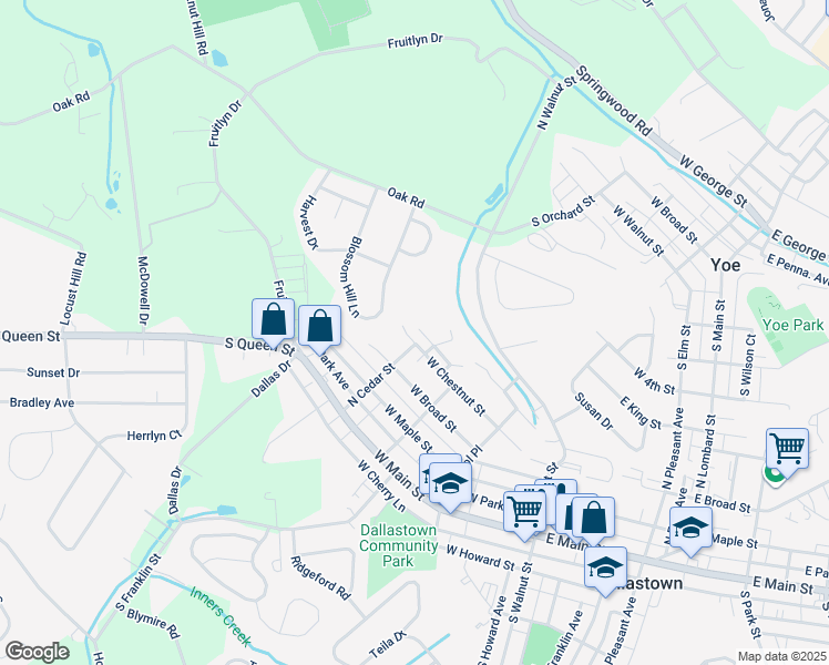 map of restaurants, bars, coffee shops, grocery stores, and more near 389 West Chestnut Street in Dallastown