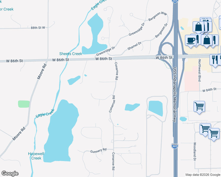 map of restaurants, bars, coffee shops, grocery stores, and more near 6711 Falcon Ridge in Indianapolis