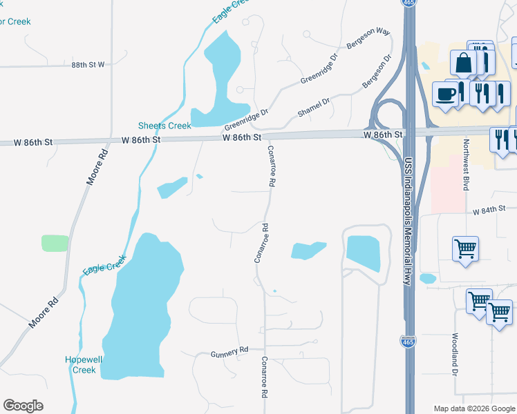 map of restaurants, bars, coffee shops, grocery stores, and more near 6711 Falcon Ridge in Indianapolis