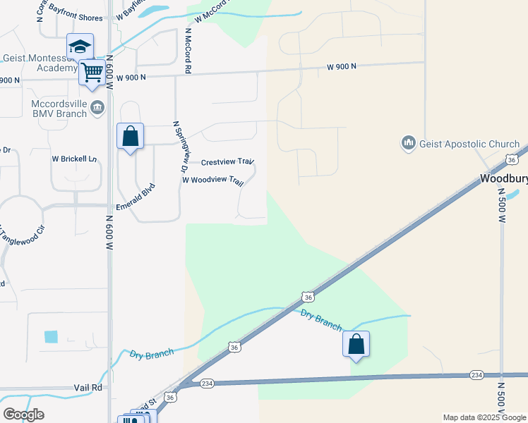 map of restaurants, bars, coffee shops, grocery stores, and more near 5502 West Vistaview Trail in McCordsville