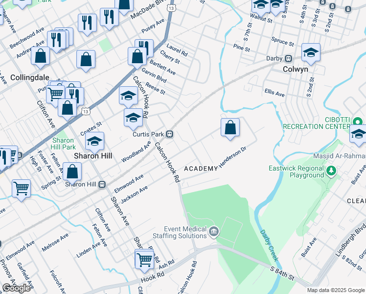 map of restaurants, bars, coffee shops, grocery stores, and more near 748 Elmwood Avenue in Sharon Hill