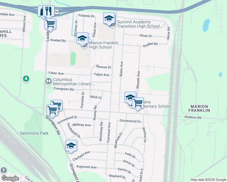 map of restaurants, bars, coffee shops, grocery stores, and more near 2855 Fairwood Avenue in Columbus