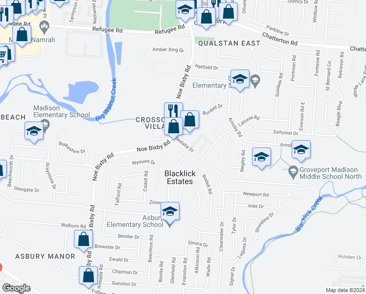 map of restaurants, bars, coffee shops, grocery stores, and more near 5117 Sedalia Drive in Columbus