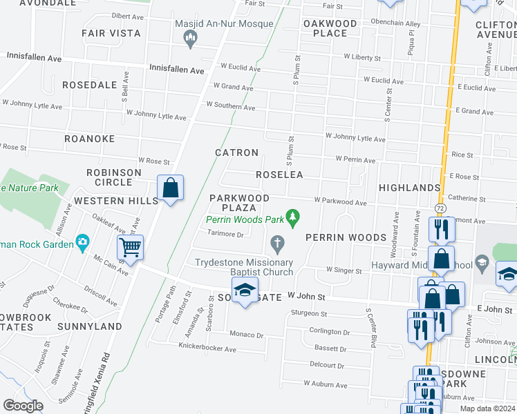 map of restaurants, bars, coffee shops, grocery stores, and more near 503 Portage Path in Springfield