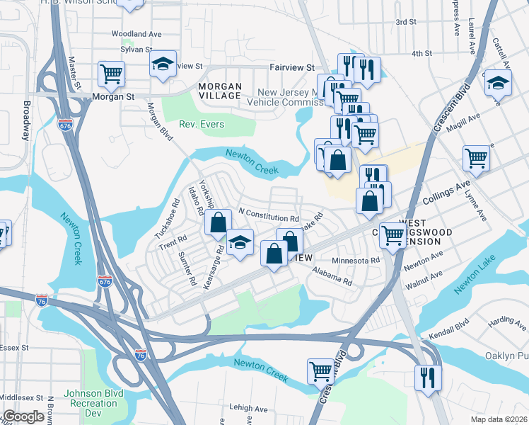 map of restaurants, bars, coffee shops, grocery stores, and more near 2893 North Congress Road in Camden