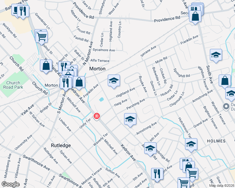map of restaurants, bars, coffee shops, grocery stores, and more near 2130 Franklin Avenue in Morton