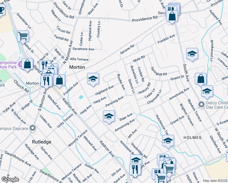 map of restaurants, bars, coffee shops, grocery stores, and more near 827 Rose Avenue in Morton
