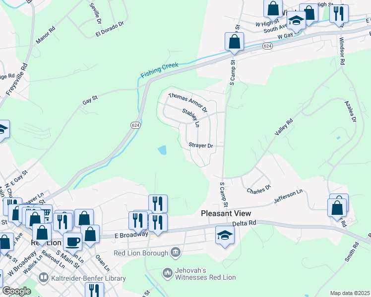 map of restaurants, bars, coffee shops, grocery stores, and more near 625 Strayer Drive in Windsor