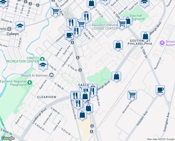 map of restaurants, bars, coffee shops, grocery stores, and more near 7520 Turnstone Place in Philadelphia