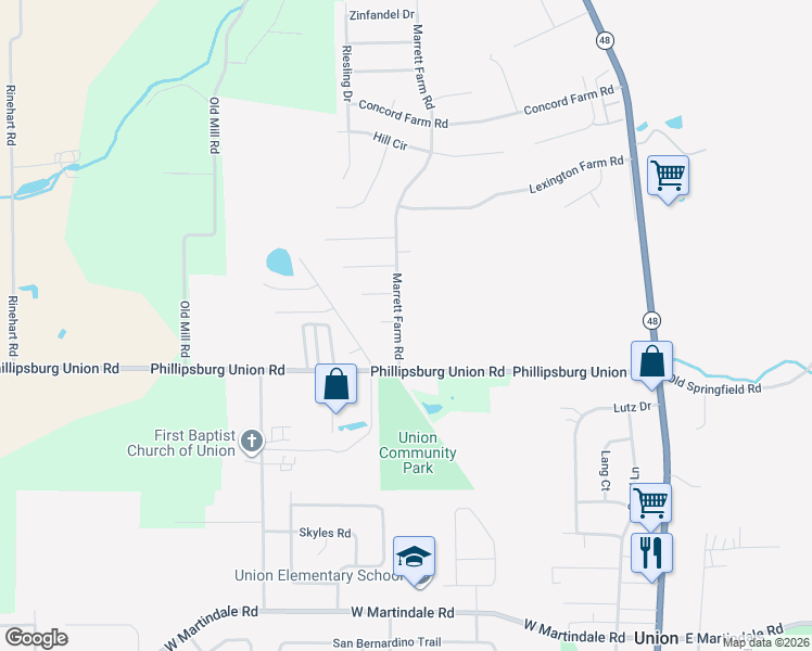 map of restaurants, bars, coffee shops, grocery stores, and more near 117 Marrett Farm Road in Union