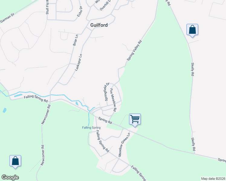 map of restaurants, bars, coffee shops, grocery stores, and more near 2305 Springfield Drive in Chambersburg