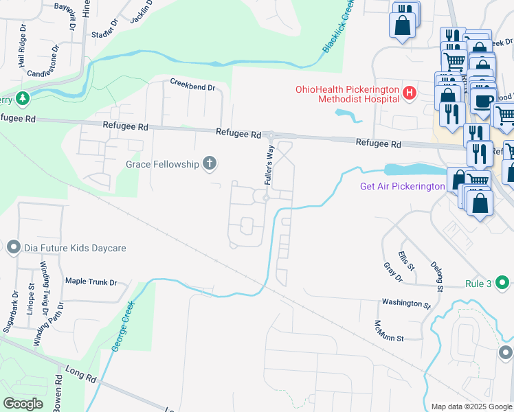 map of restaurants, bars, coffee shops, grocery stores, and more near 118 Portrait Circle in Pickerington