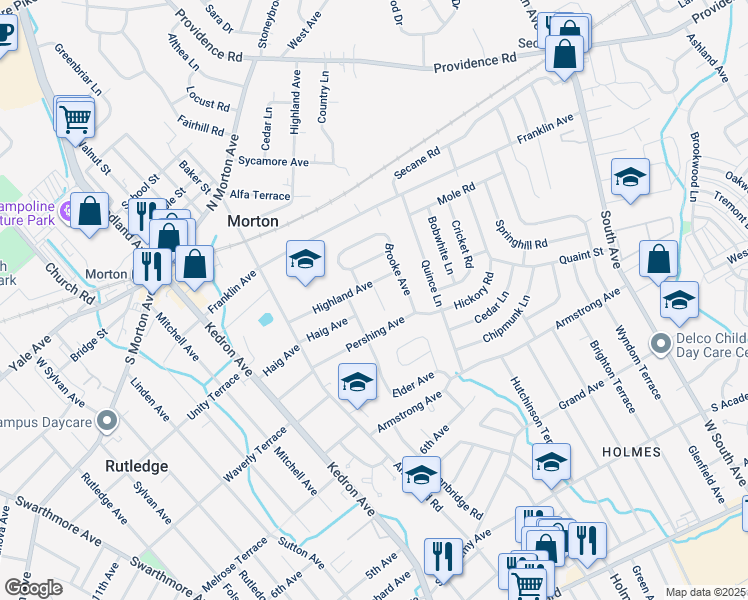 map of restaurants, bars, coffee shops, grocery stores, and more near 827 Rose Avenue in Morton