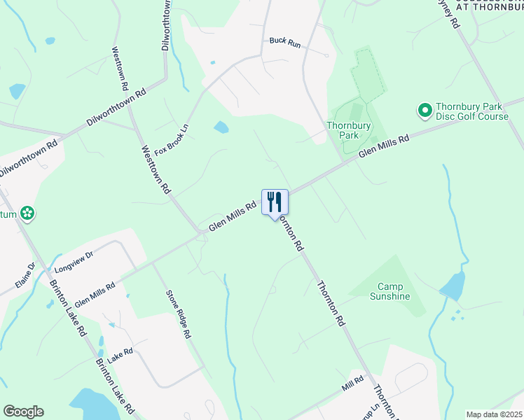 map of restaurants, bars, coffee shops, grocery stores, and more near 382 Glen Mills Road in Thornton