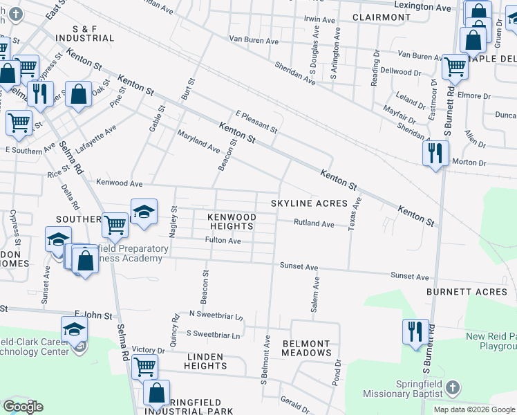 map of restaurants, bars, coffee shops, grocery stores, and more near 1902 Rutland Avenue in Springfield