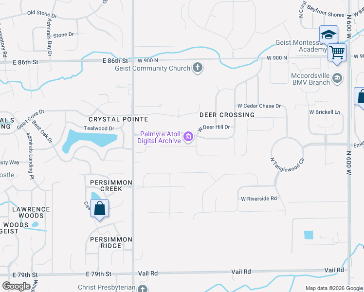 map of restaurants, bars, coffee shops, grocery stores, and more near 6736 Buck Stone Drive in McCordsville